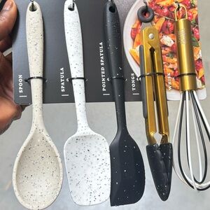 Speckled Black and White Kitchen Utensil Set by